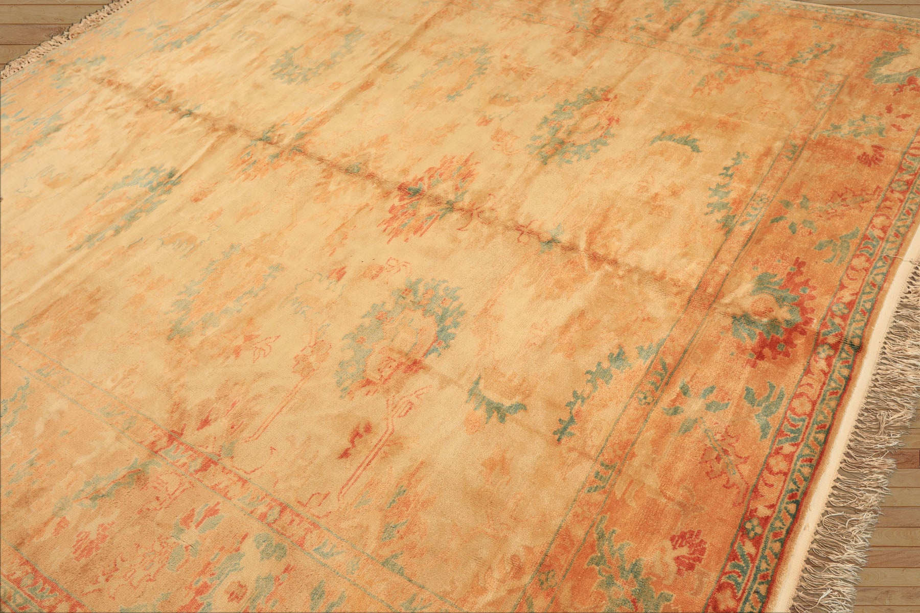 8x9 Beige, Gold, Aqua Color Hand Knotted Oushak Wool Arts & Crafts Oriental Rug