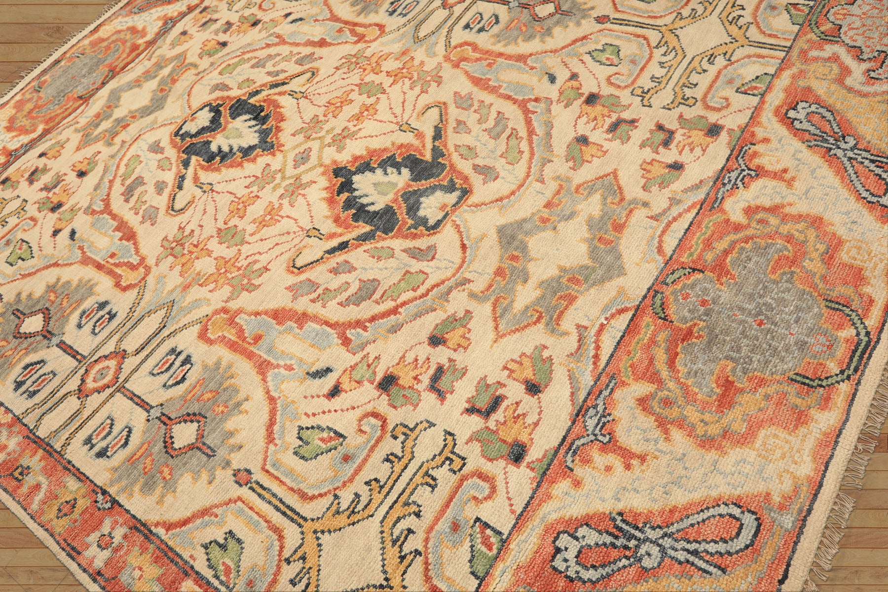 8x10 Beige, Rust, Sage Color Hand Knotted Oushak 100% Wool  Oriental Rug