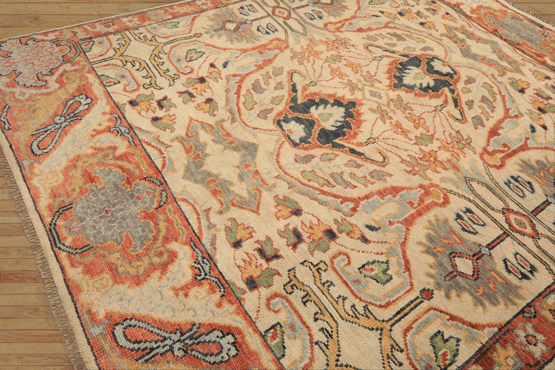 8x10 Beige, Rust, Sage Color Hand Knotted Oushak 100% Wool  Oriental Rug