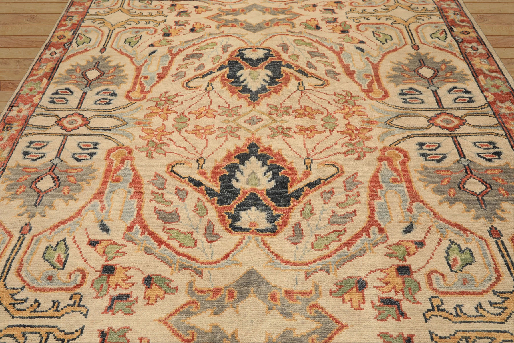 8x10 Beige, Rust, Sage Color Hand Knotted Oushak 100% Wool  Oriental Rug