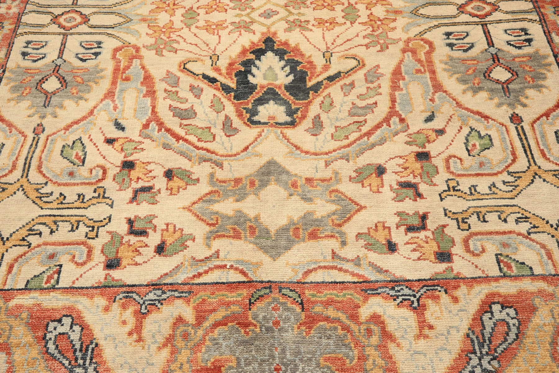 8x10 Beige, Rust, Sage Color Hand Knotted Oushak 100% Wool  Oriental Rug