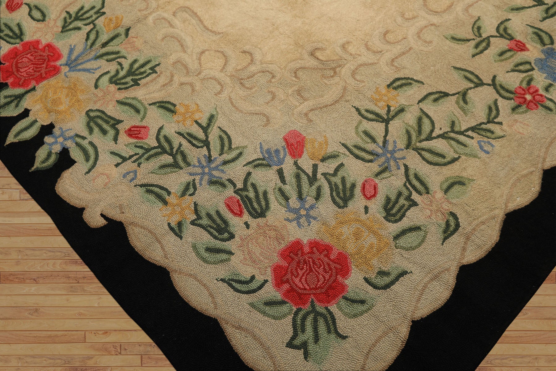 10x14 Beige, Green, Gold Color Hand Hooked Garden wool Traditional Oriental Rug