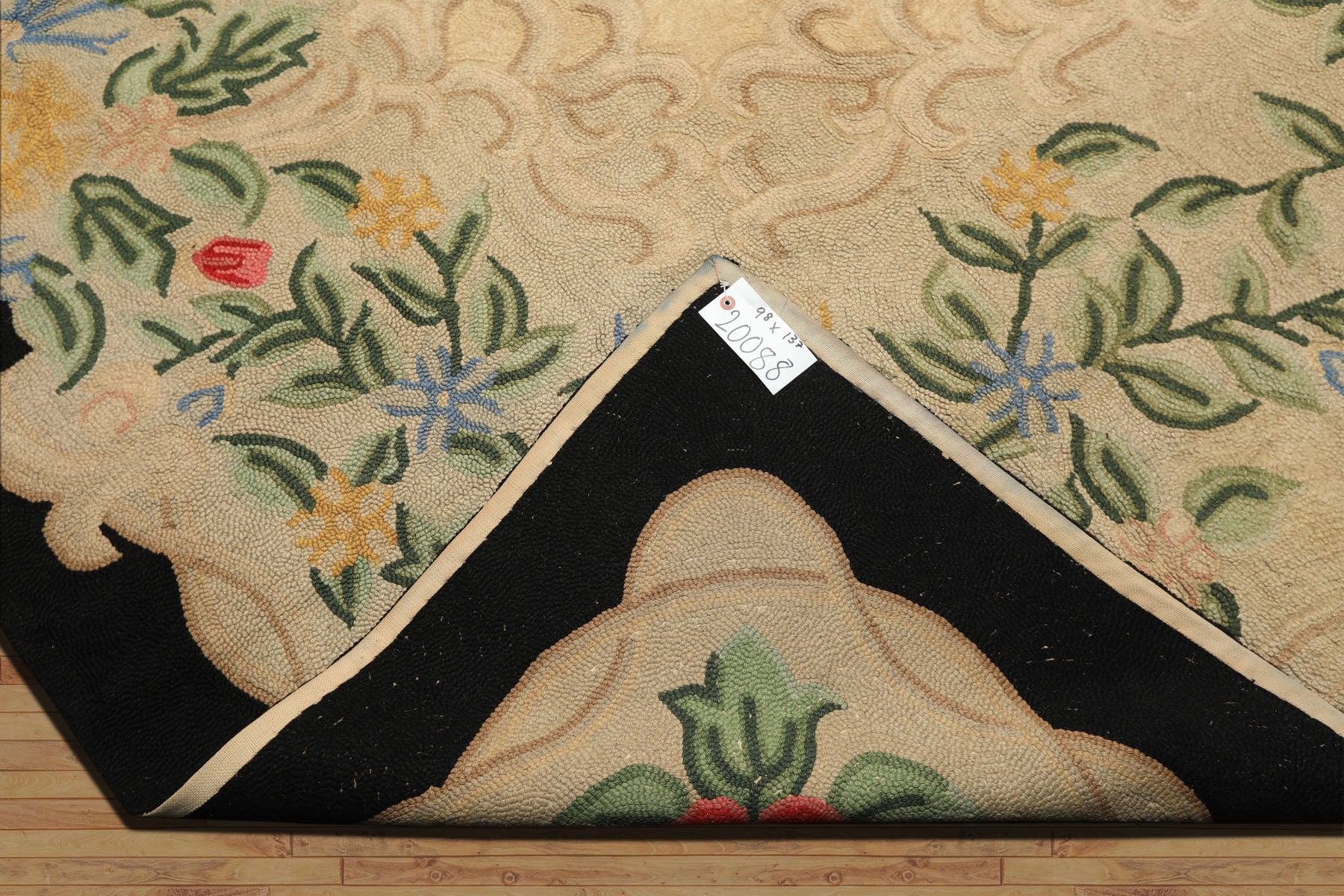 10x14 Beige, Green, Gold Color Hand Hooked Garden wool Traditional Oriental Rug