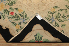 10x14 Beige, Green, Gold Color Hand Hooked Garden wool Traditional Oriental Rug