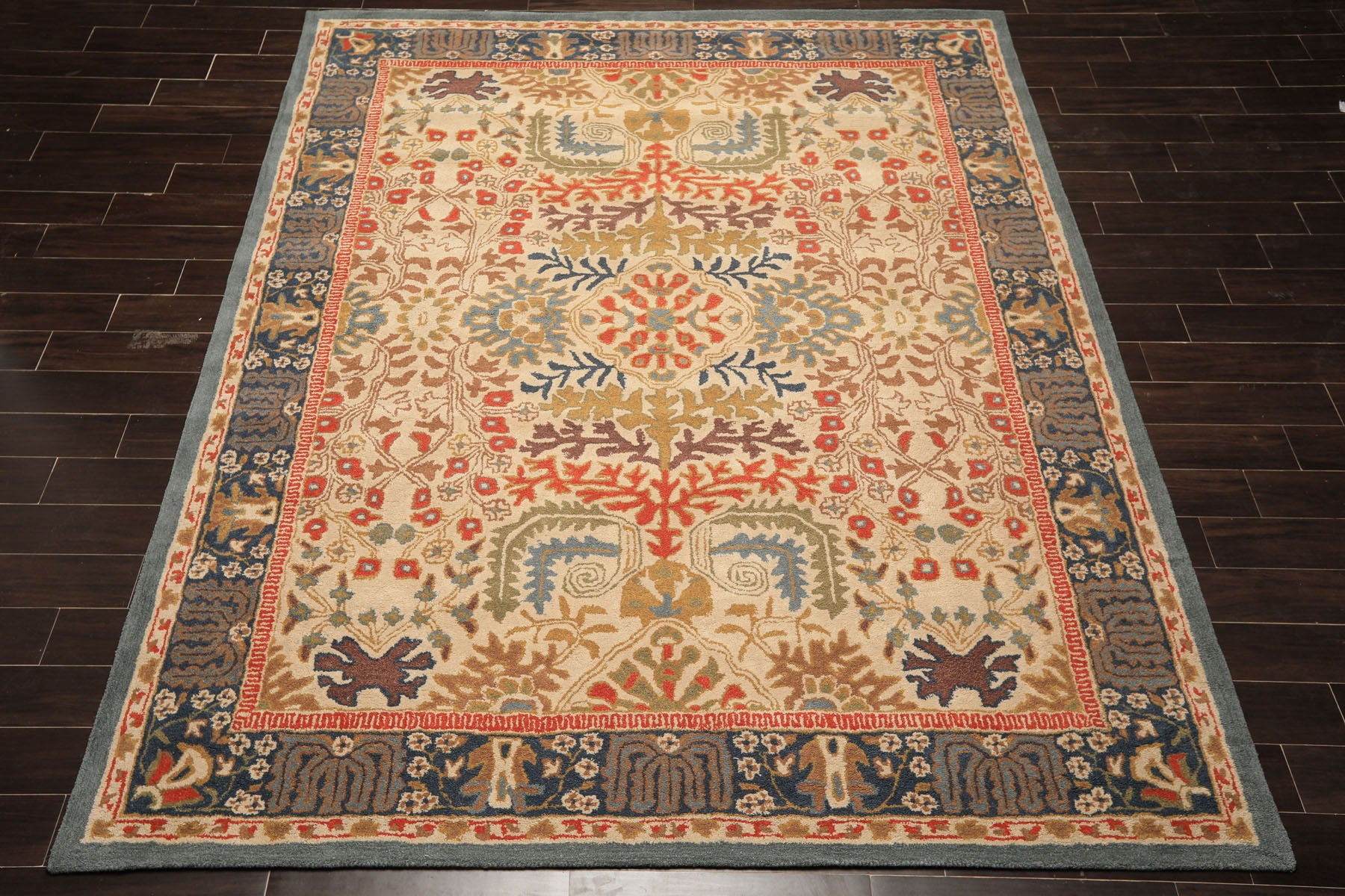 Multi Size Beige, Blue Hand Tufted Hand Made 100% Wool Arts and Craft Transitional Oriental Area Rug