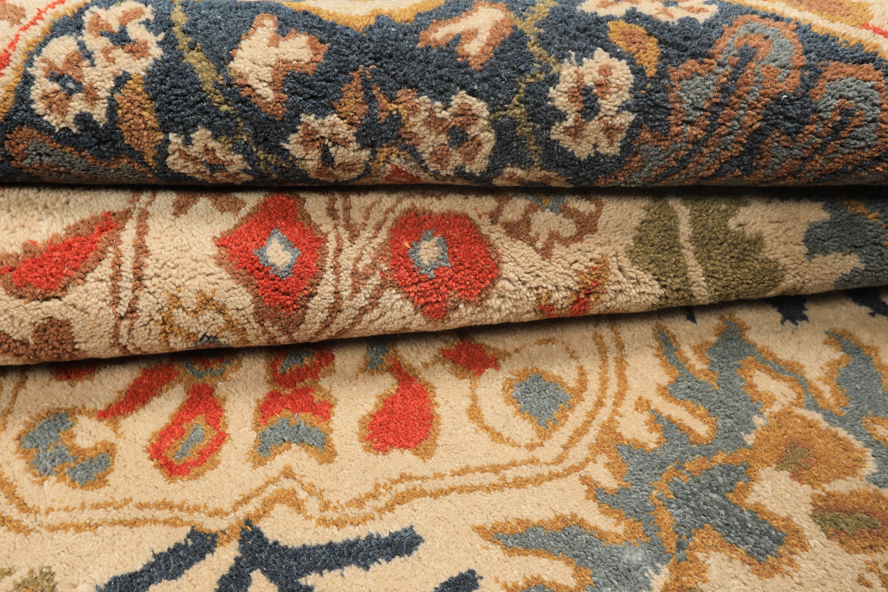 Multi Size Beige, Blue Hand Tufted Hand Made 100% Wool Arts and Craft Transitional Oriental Area Rug