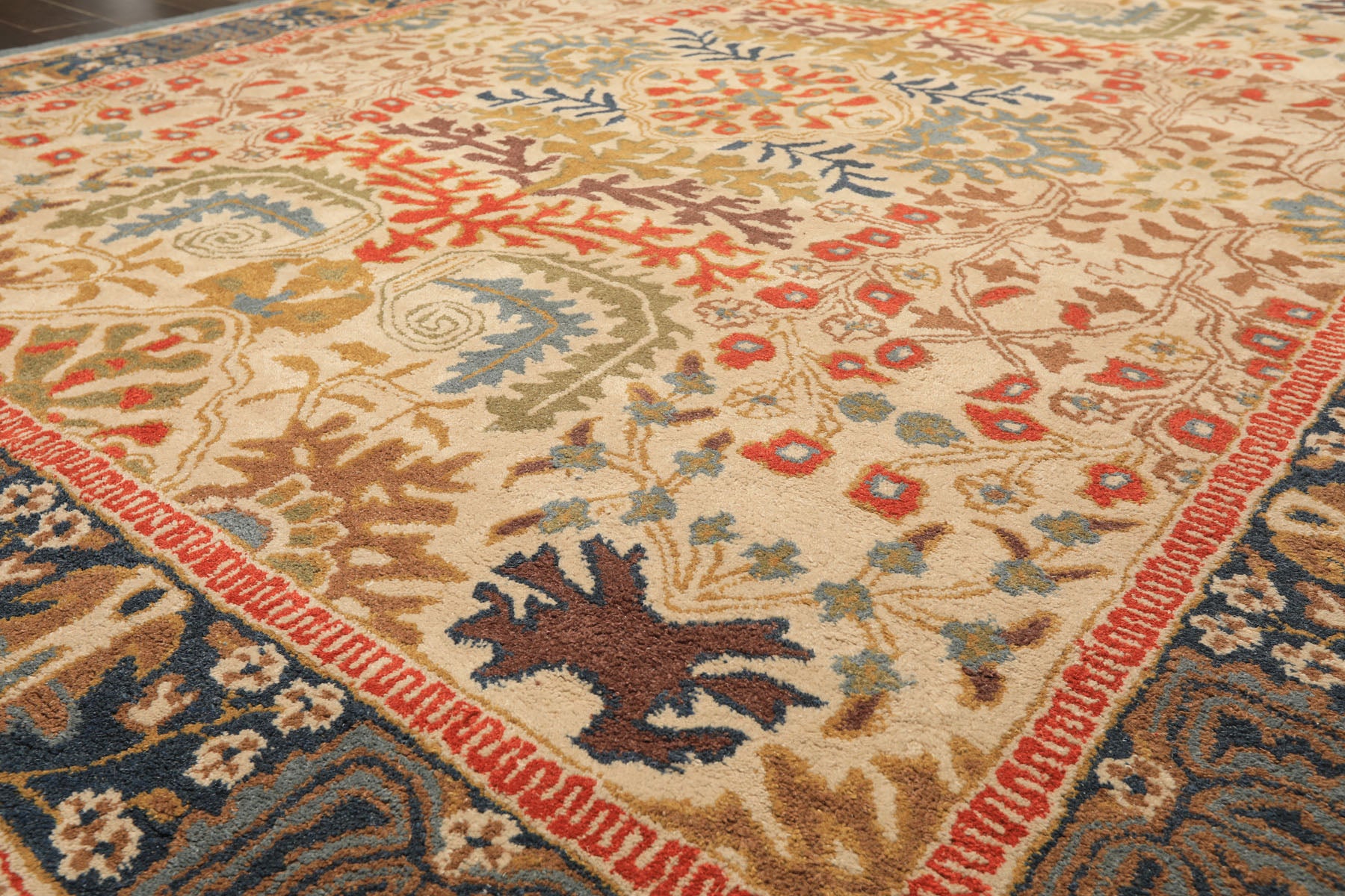Multi Size Beige, Blue Hand Tufted Hand Made 100% Wool Arts and Craft Transitional Oriental Area Rug
