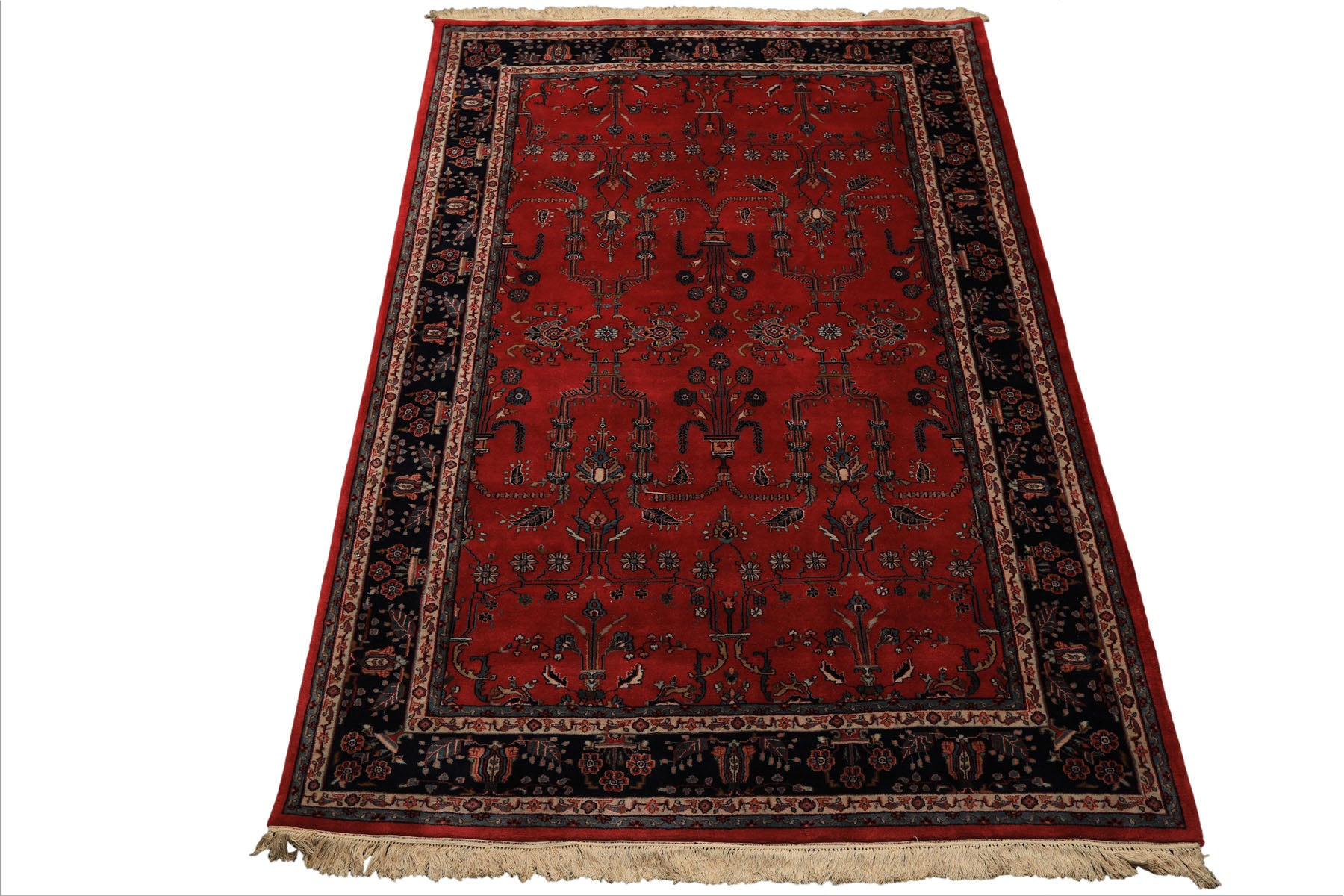 6x9 Burgundy, Navy, Ivory Color Hand Knotted Sarouk Wool Traditional Oriental Rug