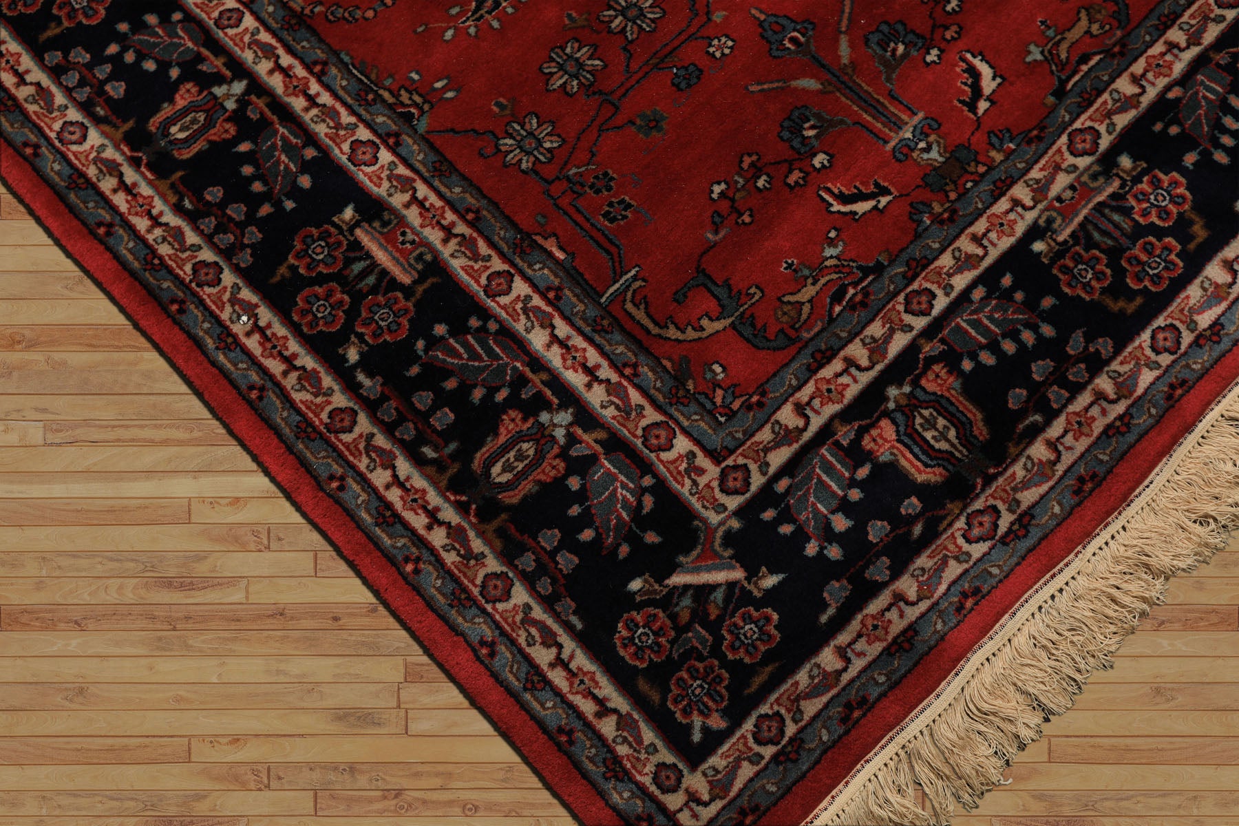 6x9 Burgundy, Navy, Ivory Color Hand Knotted Sarouk Wool Traditional Oriental Rug