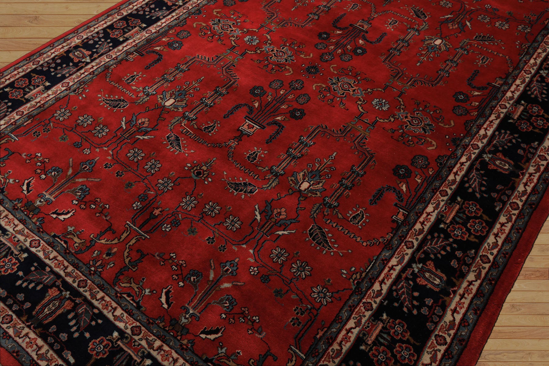 6x9 Burgundy, Navy, Ivory Color Hand Knotted Sarouk Wool Traditional Oriental Rug