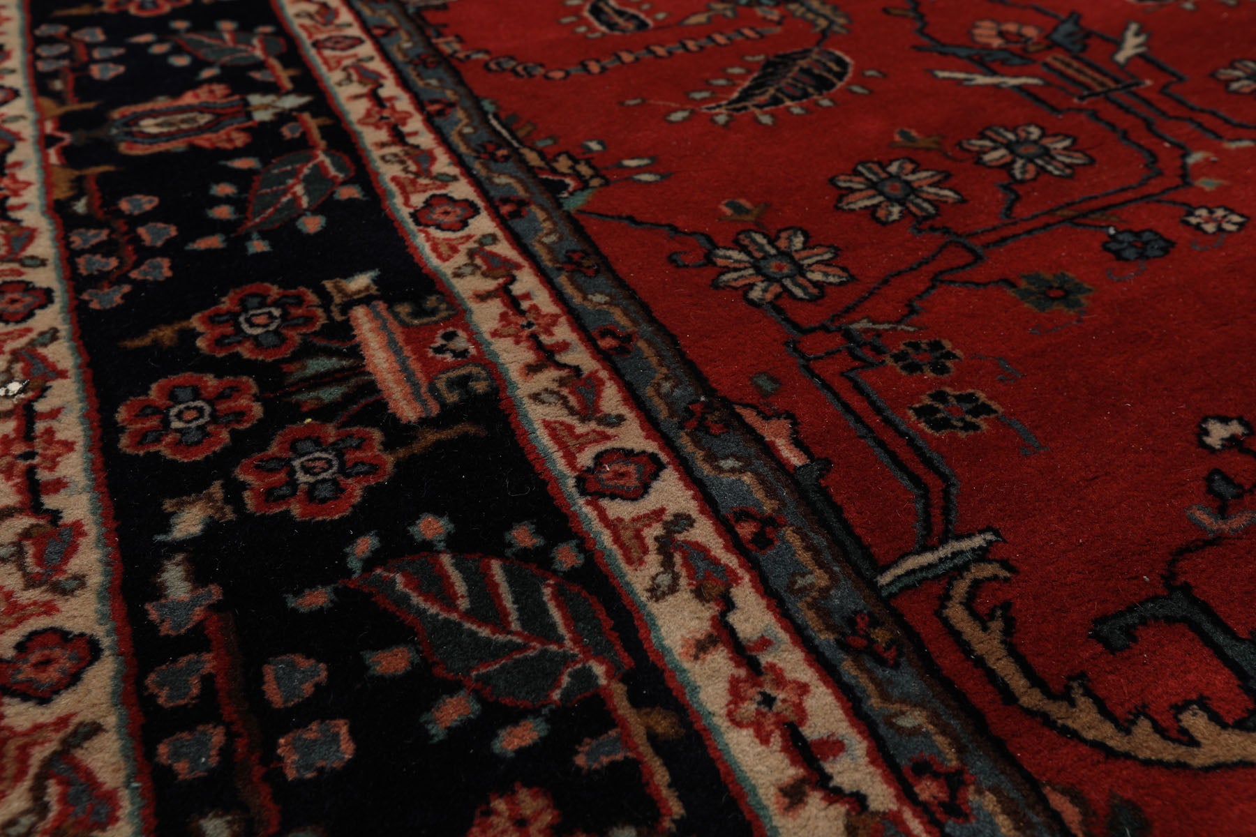 6x9 Burgundy, Navy, Ivory Color Hand Knotted Sarouk Wool Traditional Oriental Rug