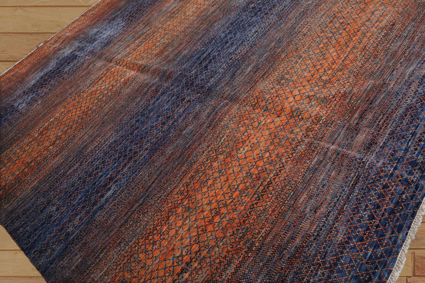 9x12 Orange, Navy, Color Hand Knotted Grass 100% Wool Modern Oriental Rug