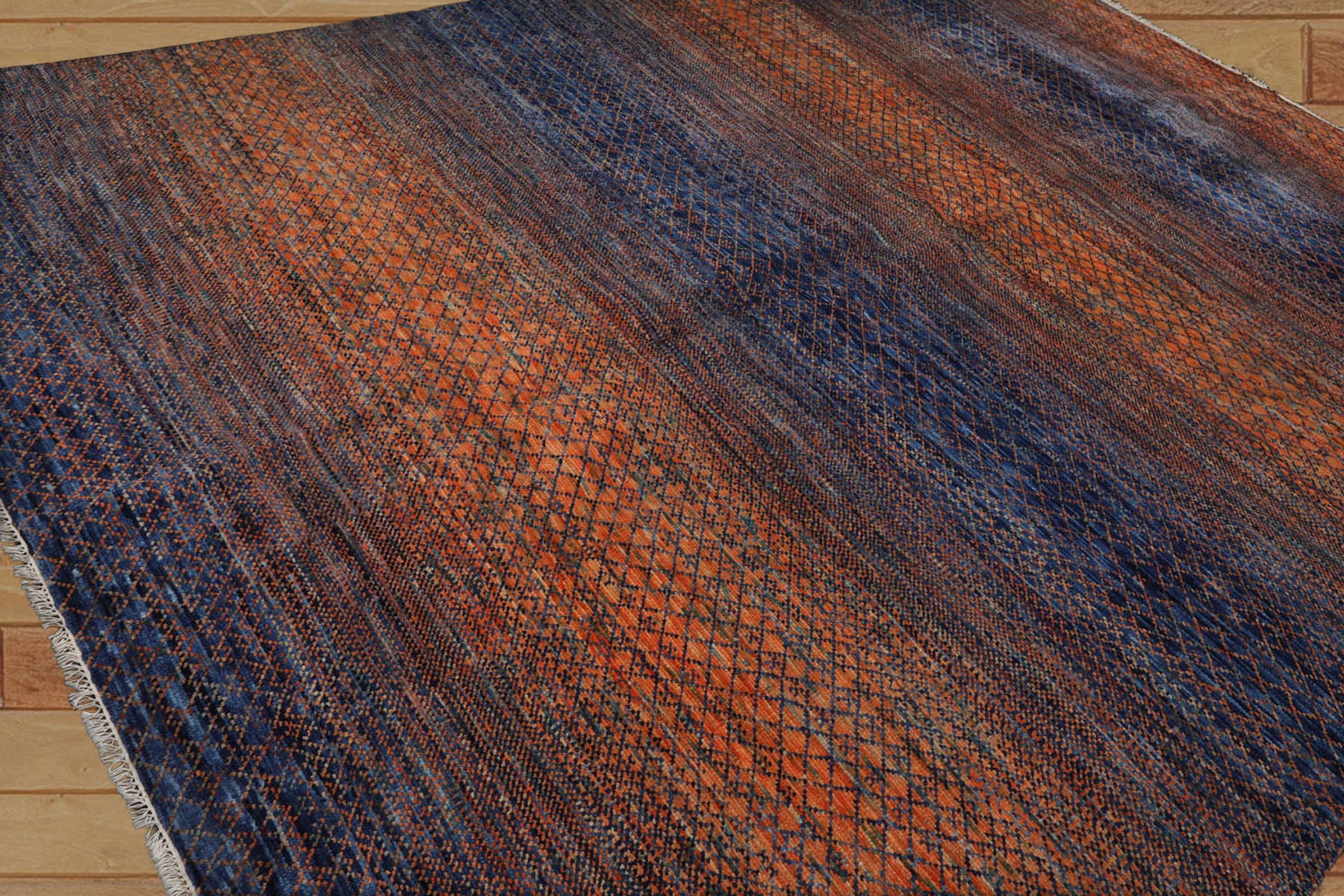 9x12 Orange, Navy, Color Hand Knotted Grass 100% Wool Modern Oriental Rug