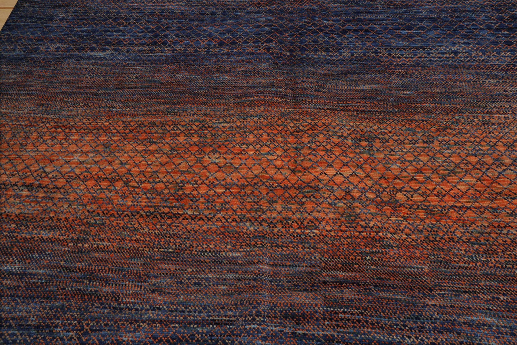 9x12 Orange, Navy, Color Hand Knotted Grass 100% Wool Modern Oriental Rug