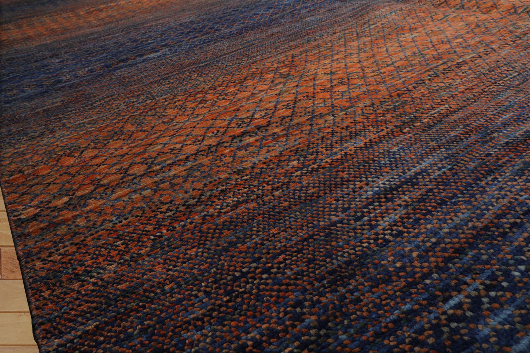9x12 Orange, Navy, Color Hand Knotted Grass 100% Wool Modern Oriental Rug
