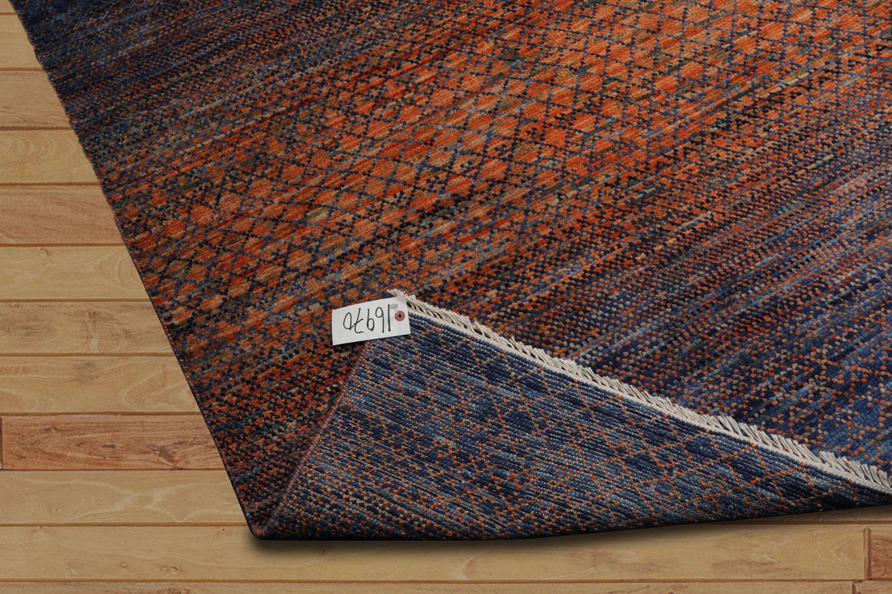 9x12 Orange, Navy, Color Hand Knotted Grass 100% Wool Modern Oriental Rug