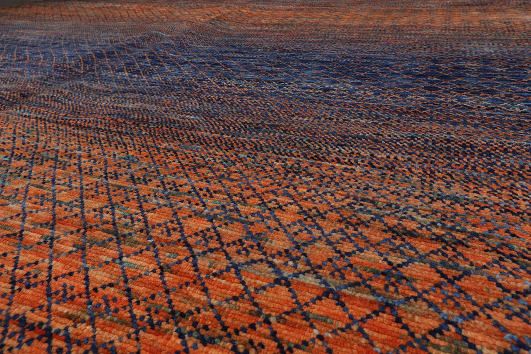 9x12 Orange, Navy, Color Hand Knotted Grass 100% Wool Modern Oriental Rug