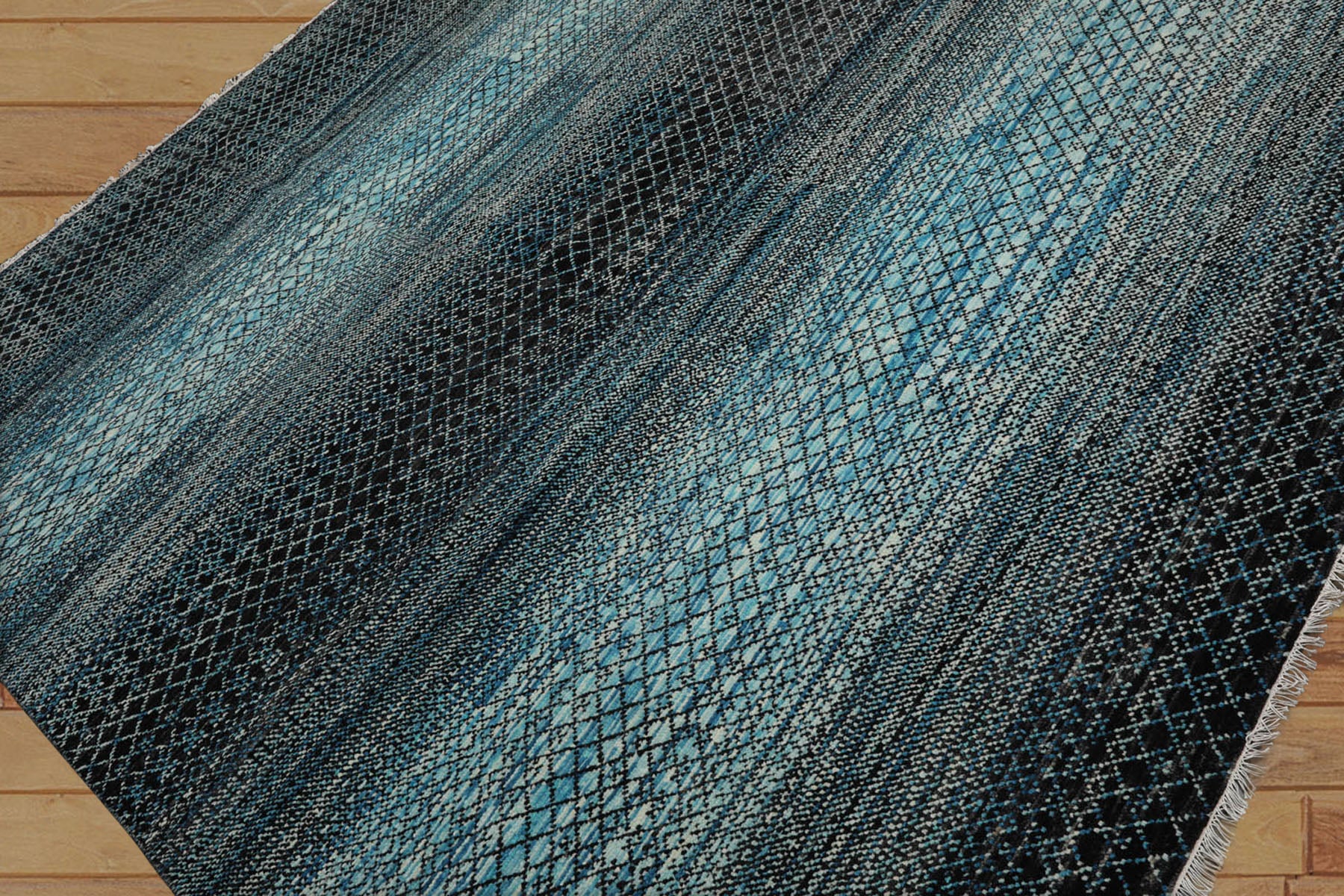 8x10 Blue, Charcoal, Aqua Color Hand Knotted Grass 100% Wool Modern Oriental Rug