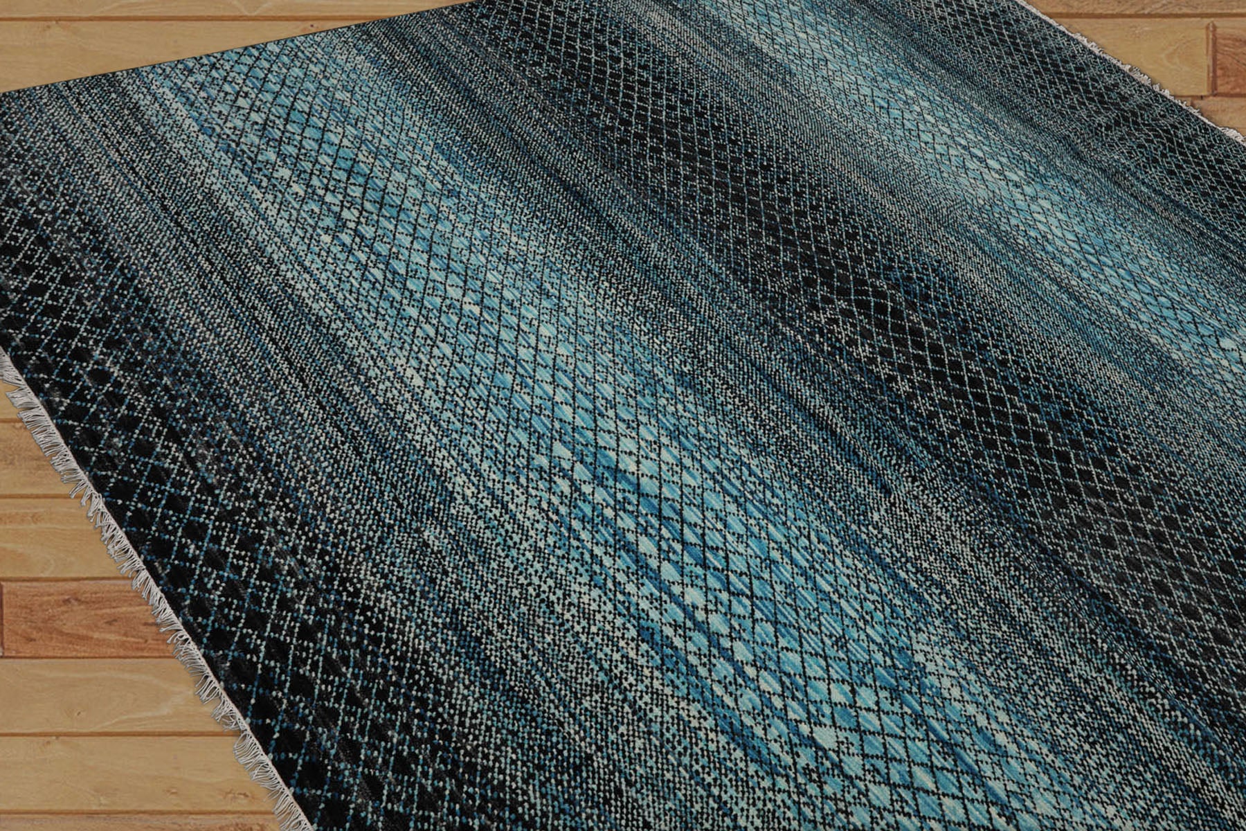 8x10 Blue, Charcoal, Aqua Color Hand Knotted Grass 100% Wool Modern Oriental Rug