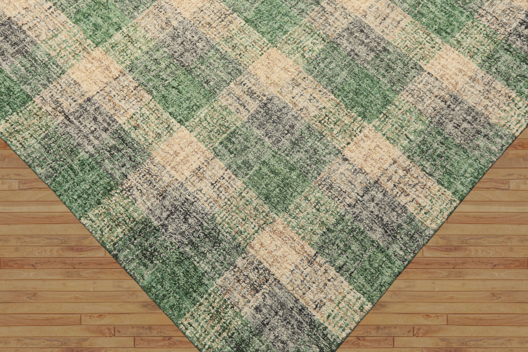 Multi Size Ivory Green Gray Color Hand Hooked  Wool Contemporary Oriental Rug
