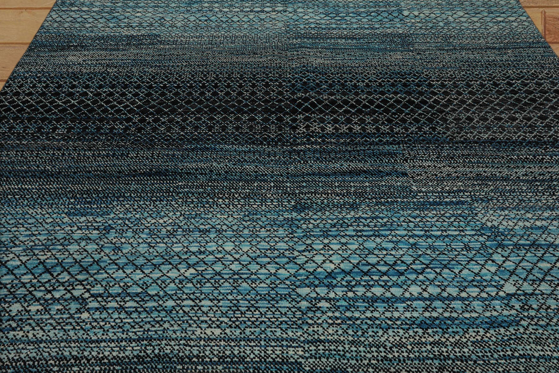 8x10 Blue, Charcoal, Aqua Color Hand Knotted Grass 100% Wool Modern Oriental Rug