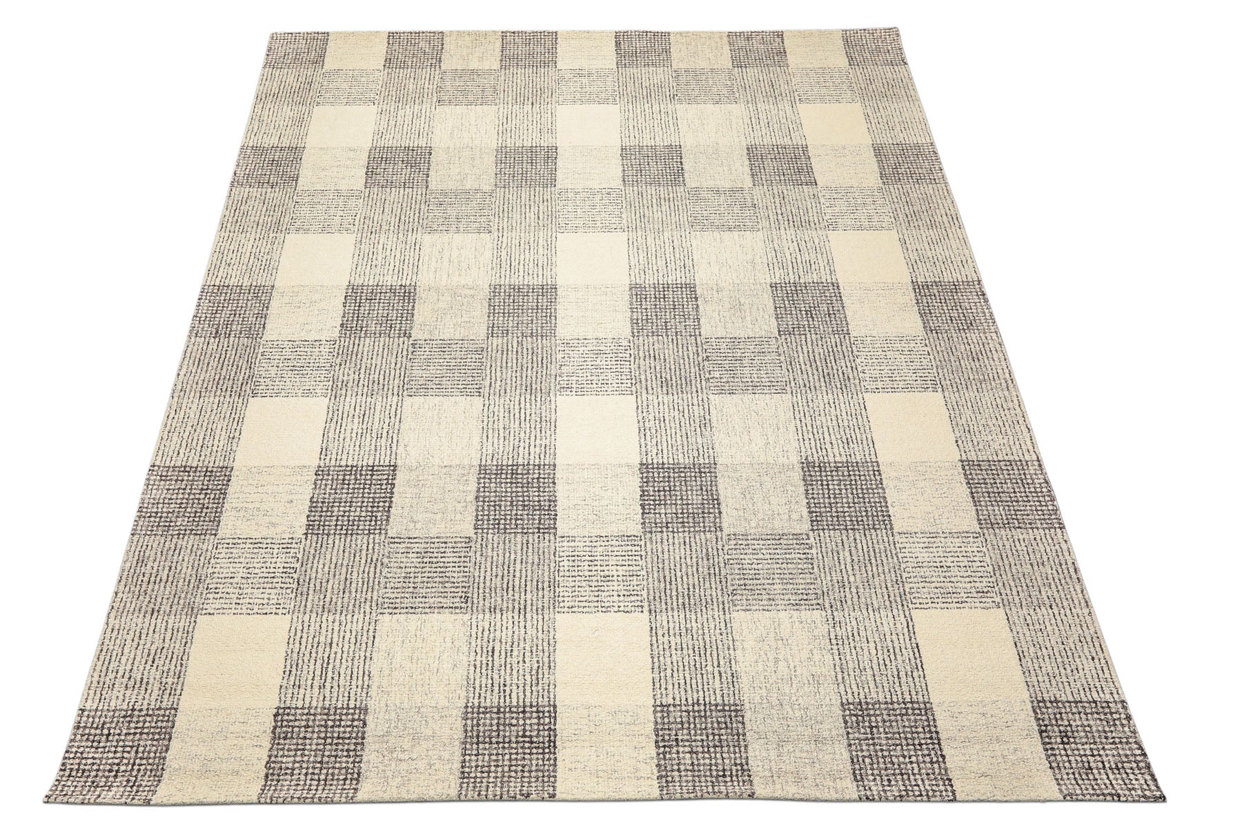 Multi Size Cream Charcoal Gray Color Hand Hooked  Wool Contemporary Oriental Rug