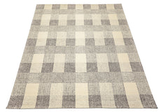 Multi Size Cream Charcoal Gray Color Hand Hooked  Wool Contemporary Oriental Rug