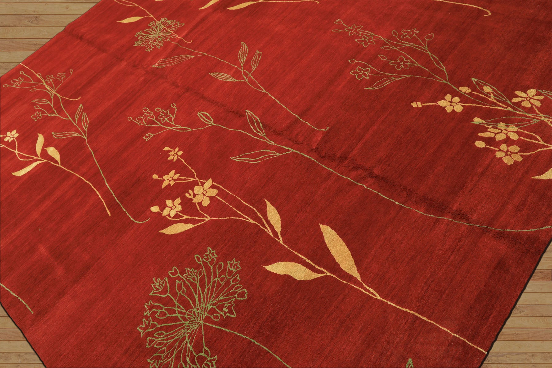 8x10 Red, Orange, Undertone Gold Color Hand Knotted Tibetan Wool & Silk Transitional Oriental Rug