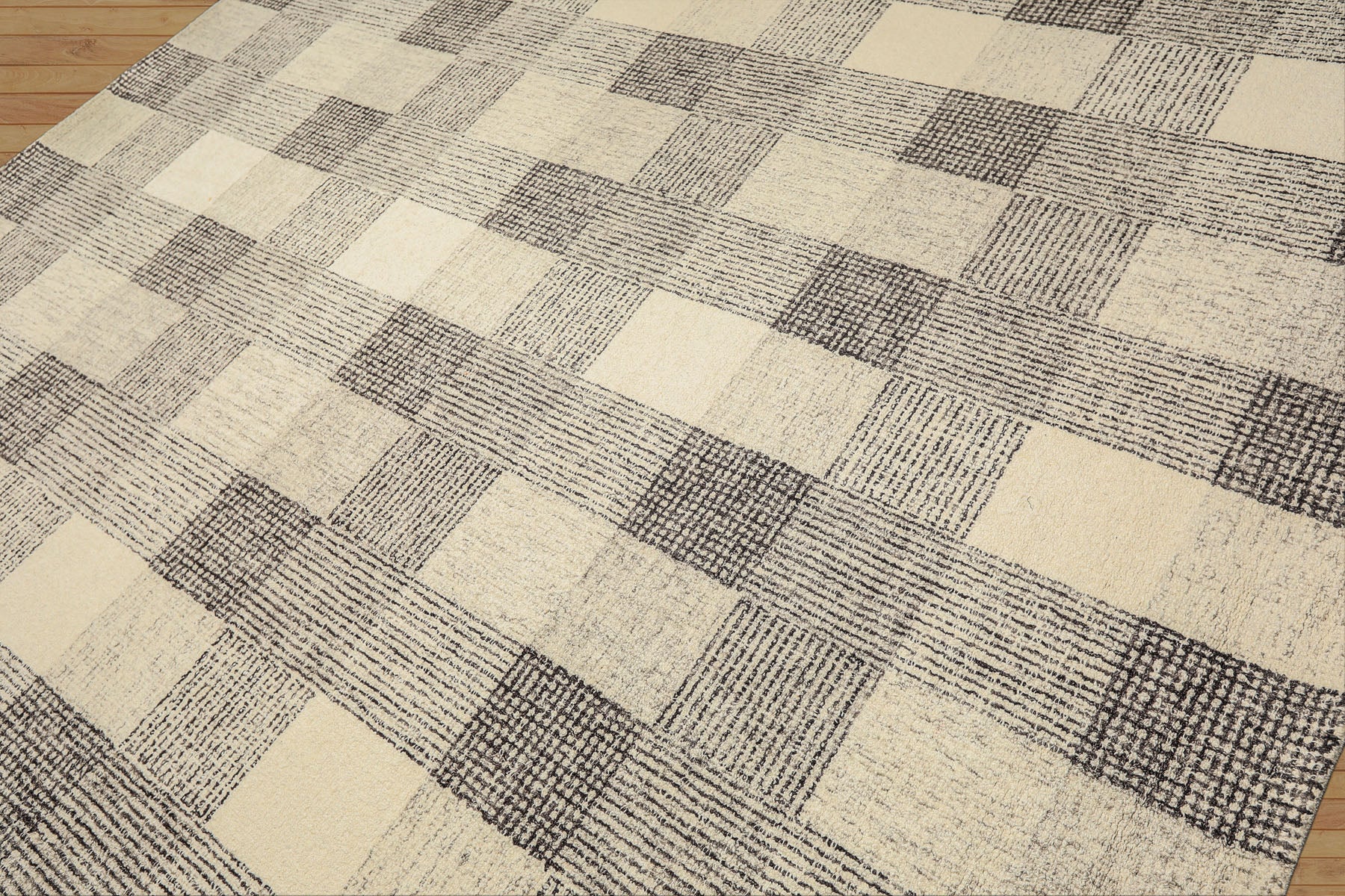 Multi Size Cream Charcoal Gray Color Hand Hooked  Wool Contemporary Oriental Rug