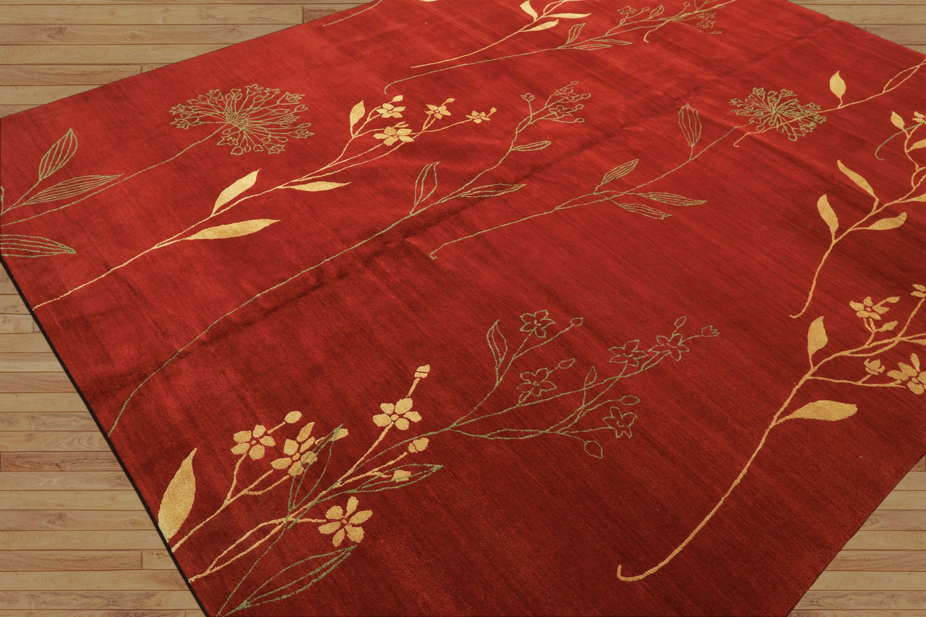 8x10 Red, Orange, Undertone Gold Color Hand Knotted Tibetan Wool & Silk Transitional Oriental Rug