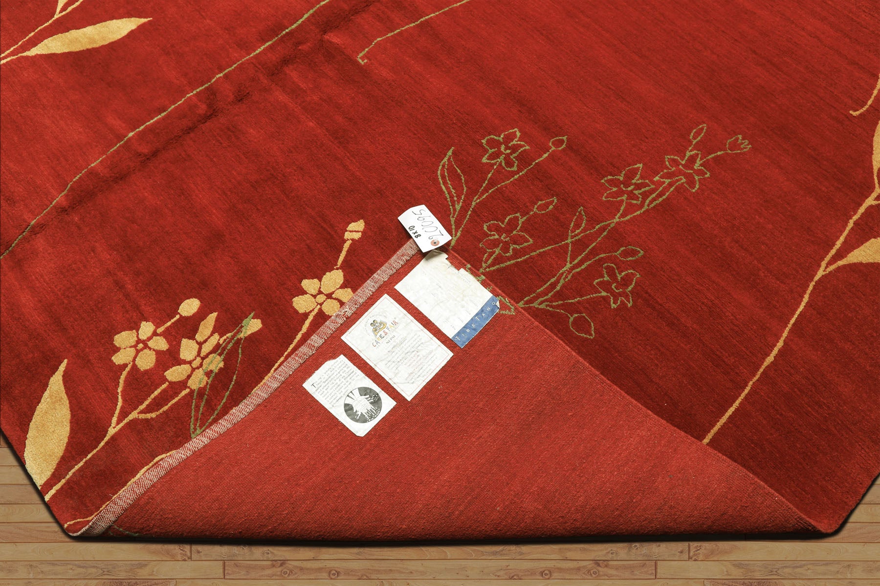 8x10 Red, Orange, Undertone Gold Color Hand Knotted Tibetan Wool & Silk Transitional Oriental Rug