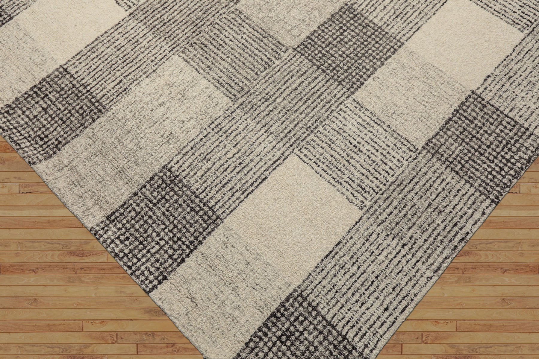 Multi Size Cream Charcoal Gray Color Hand Hooked  Wool Contemporary Oriental Rug