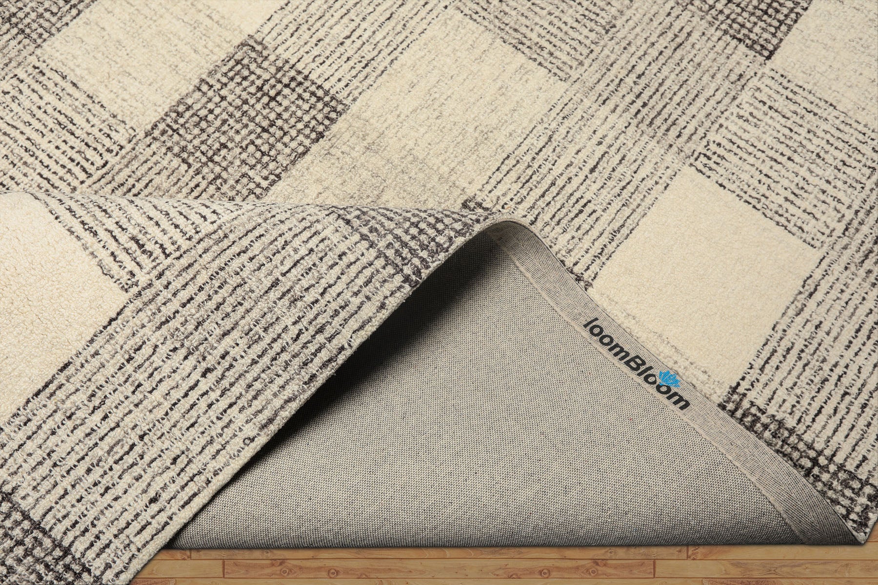 Multi Size Cream Charcoal Gray Color Hand Hooked  Wool Contemporary Oriental Rug