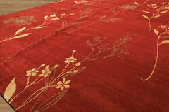 8x10 Red, Orange, Undertone Gold Color Hand Knotted Tibetan Wool & Silk Transitional Oriental Rug