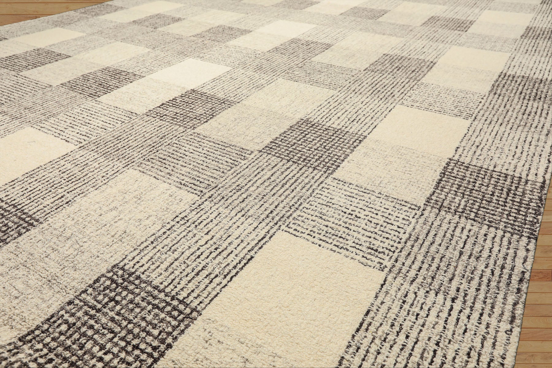 Multi Size Cream Charcoal Gray Color Hand Hooked  Wool Contemporary Oriental Rug