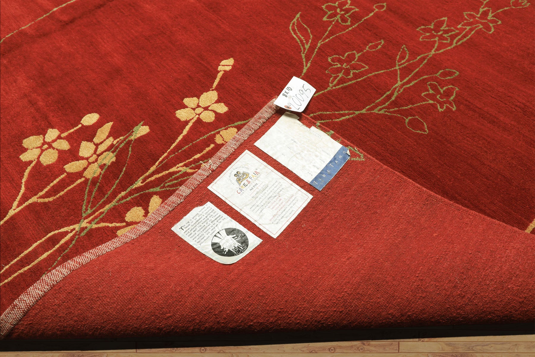 8x10 Red, Orange, Undertone Gold Color Hand Knotted Tibetan Wool & Silk Transitional Oriental Rug