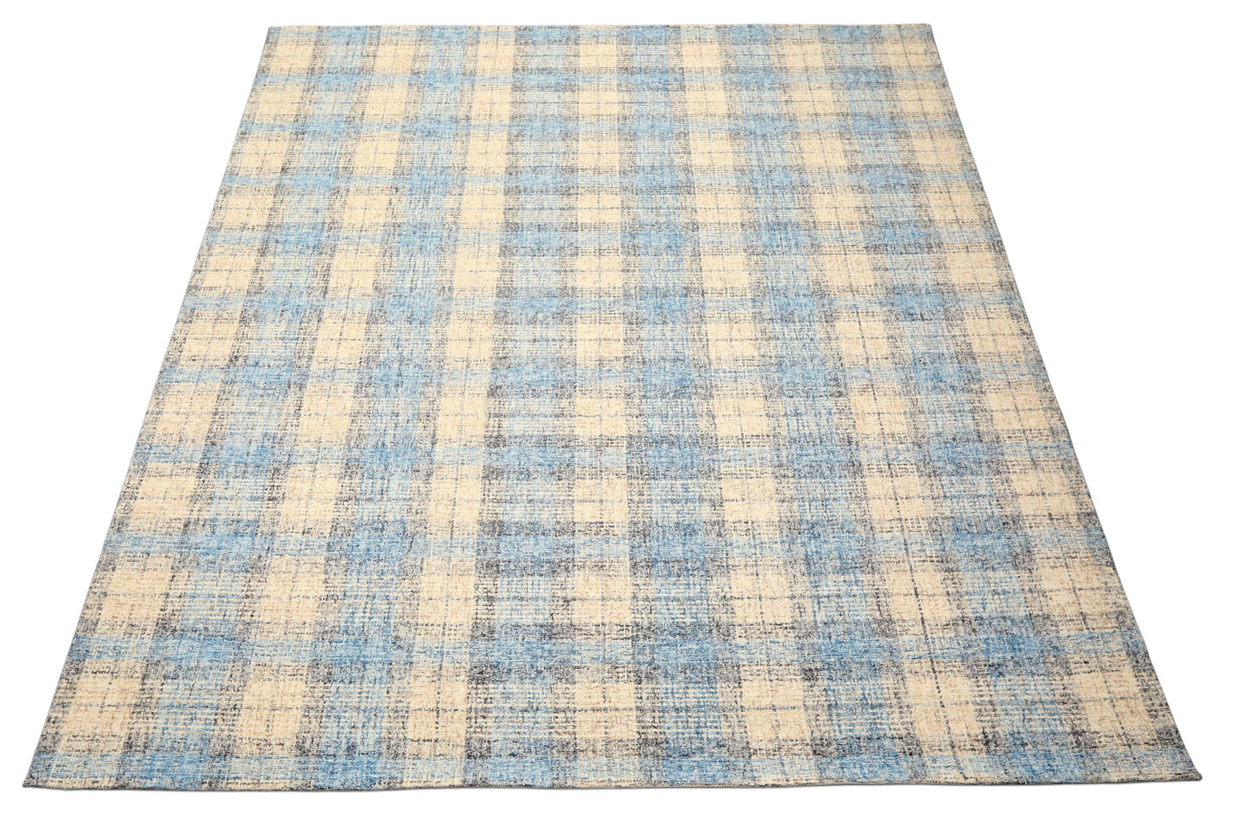 Multi Size Ivory Aqua Charcoal Color Hand Hooked  Wool Contemporary Oriental Rug