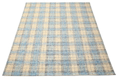 Multi Size Ivory Aqua Charcoal Color Hand Hooked  Wool Contemporary Oriental Rug