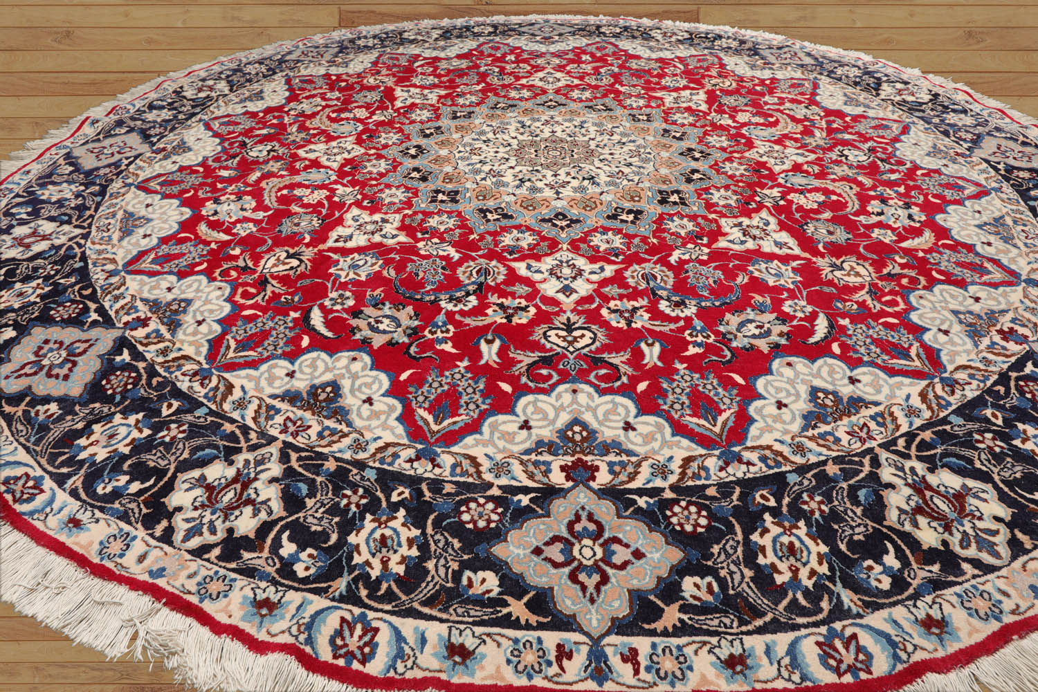 Gak LoomBloom Traditional Red Wool & Silk Area Rug Esfahan Botanical Pattern Hand Knotted 10'x10' Round 250 KPSI