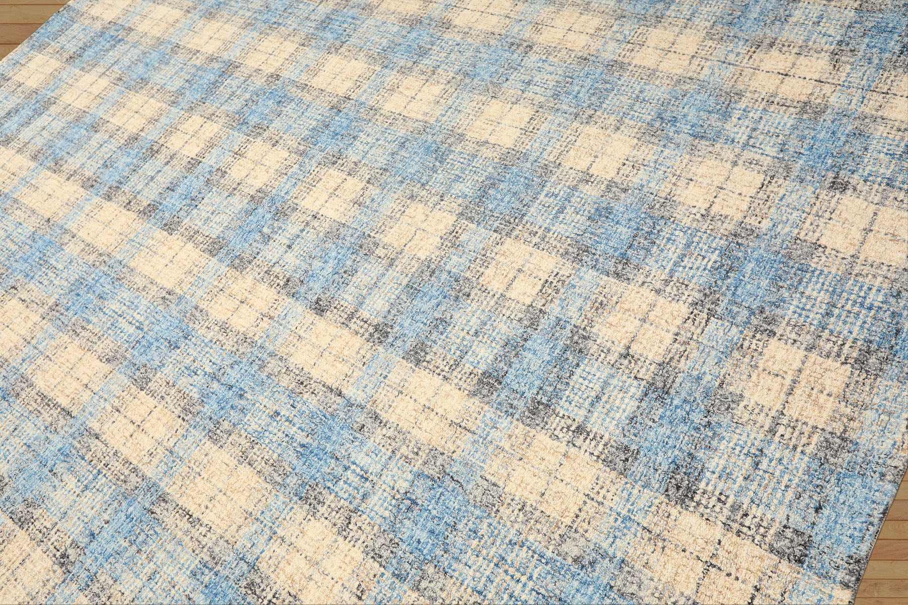 Multi Size Ivory Aqua Charcoal Color Hand Hooked  Wool Contemporary Oriental Rug