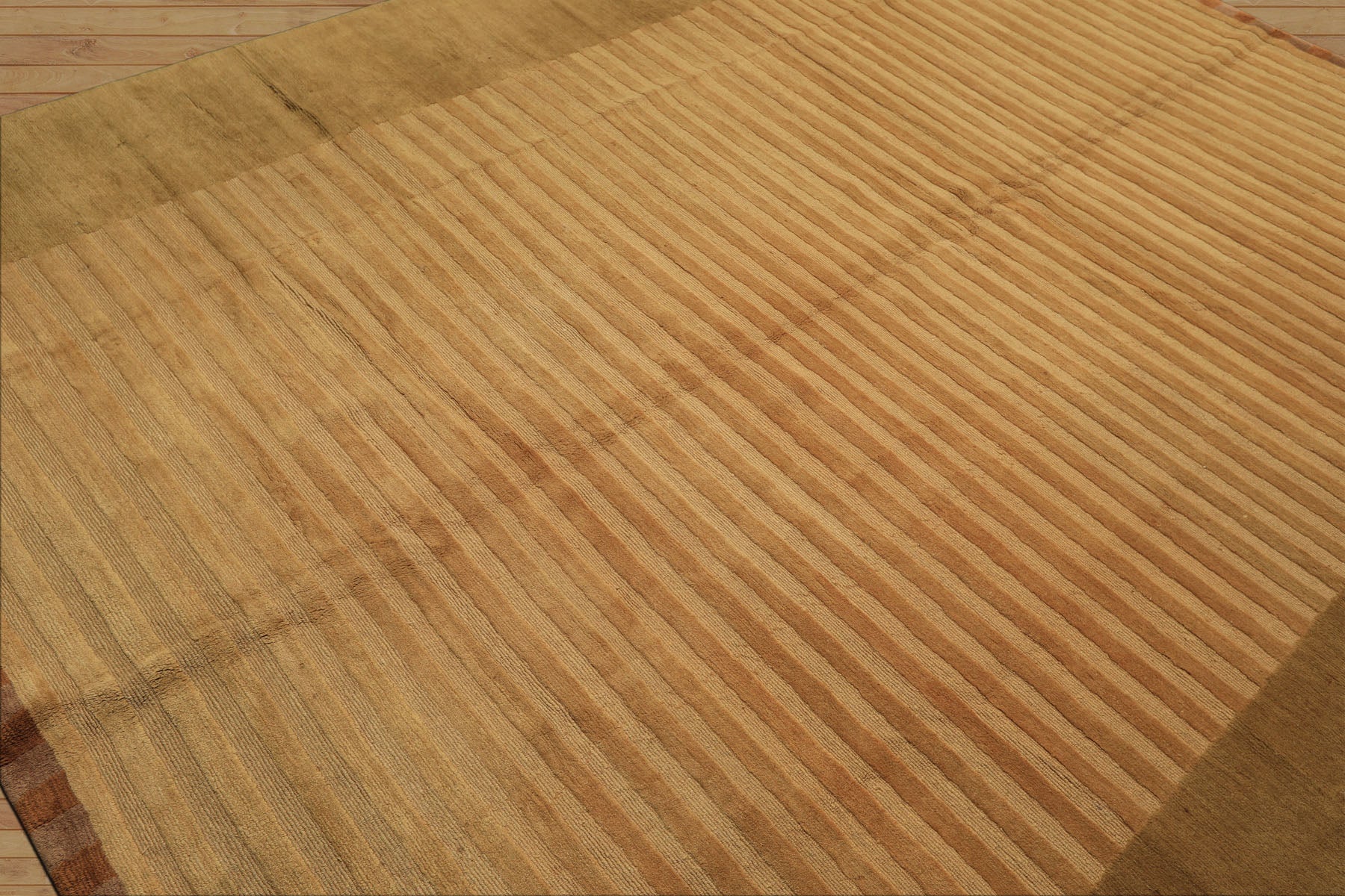 8x9 Khaki, Light Gold, Brown Color Hand Knotted Tibetan Wool Transitional Oriental Rug