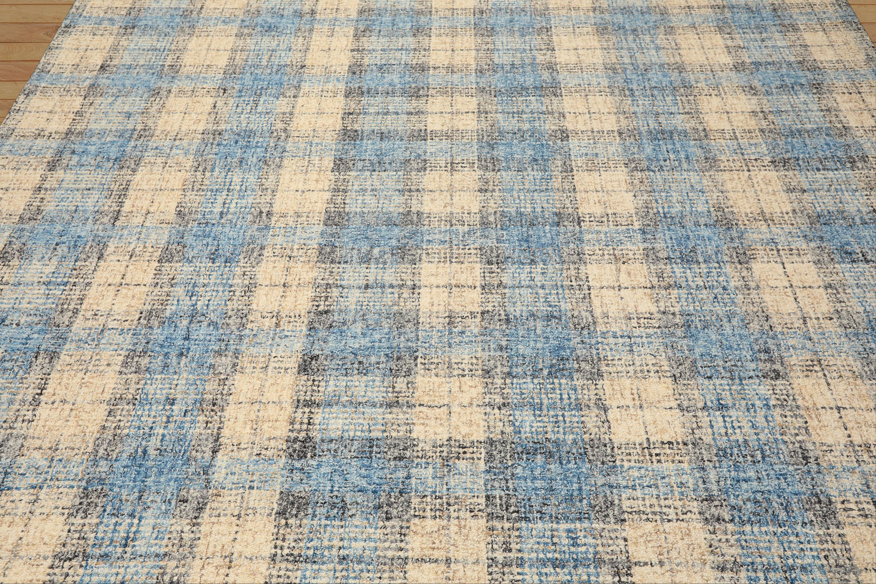 Multi Size Ivory Aqua Charcoal Color Hand Hooked  Wool Contemporary Oriental Rug