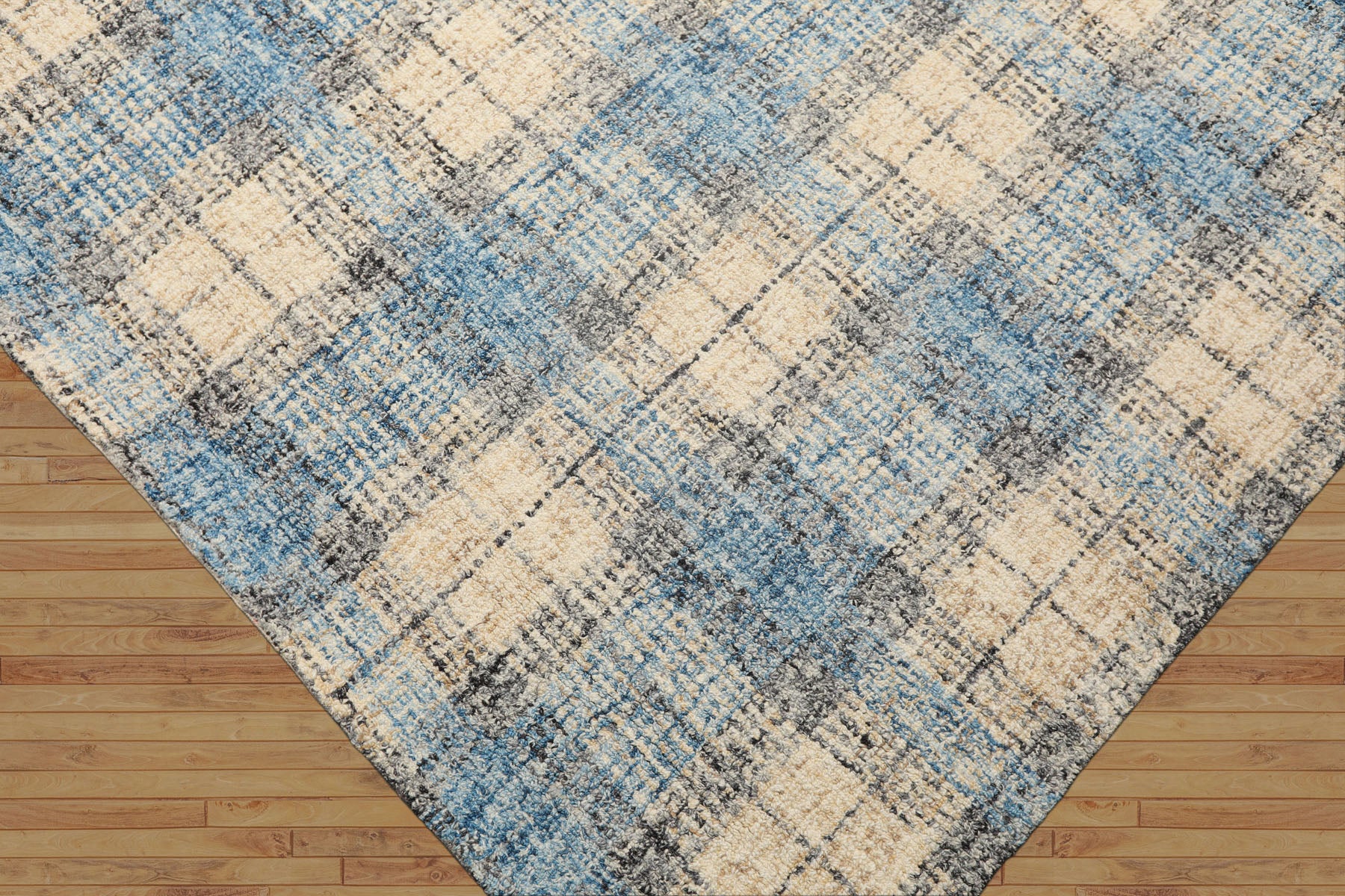 Multi Size Ivory Aqua Charcoal Color Hand Hooked  Wool Contemporary Oriental Rug