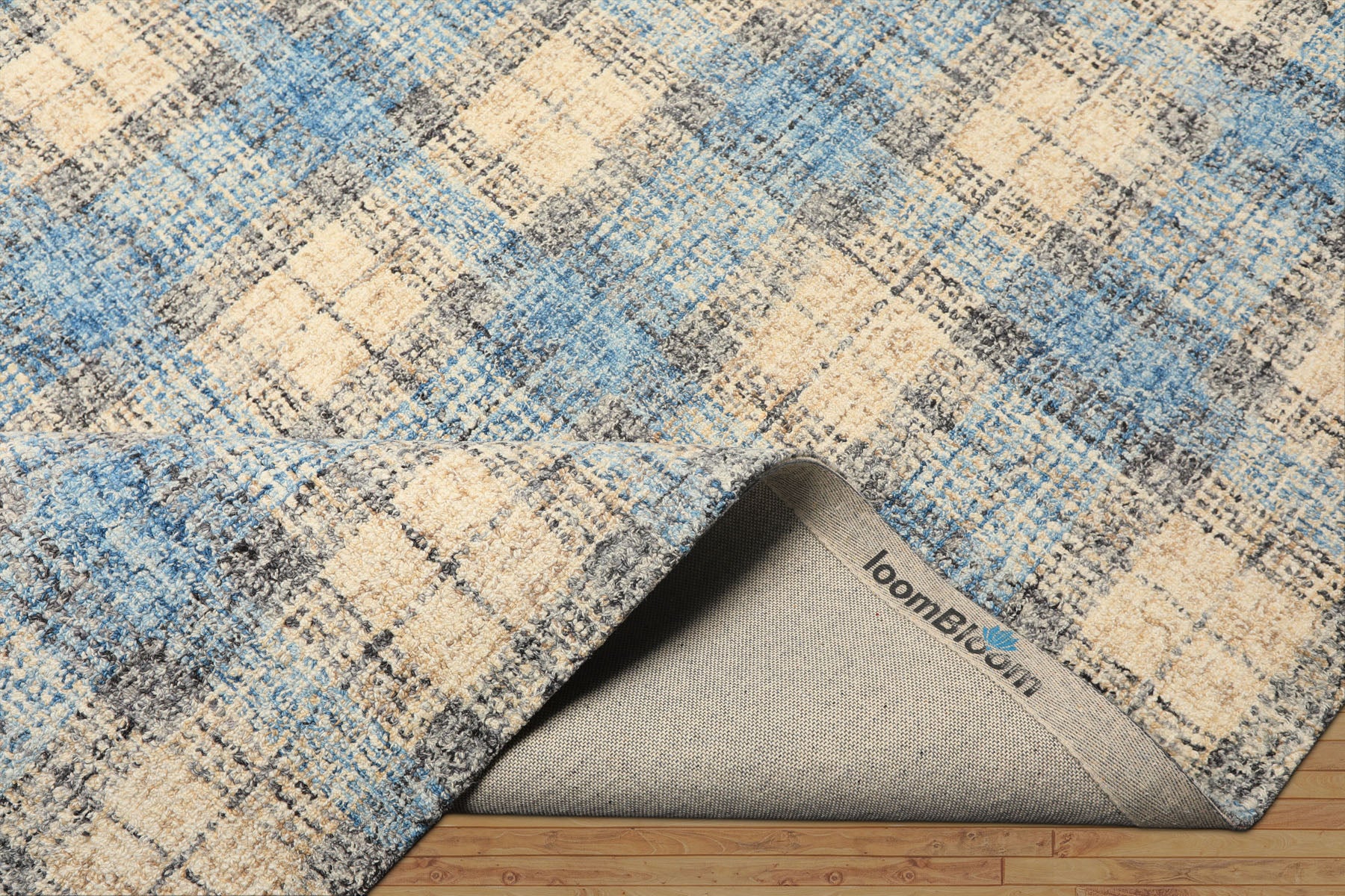 Multi Size Ivory Aqua Charcoal Color Hand Hooked  Wool Contemporary Oriental Rug
