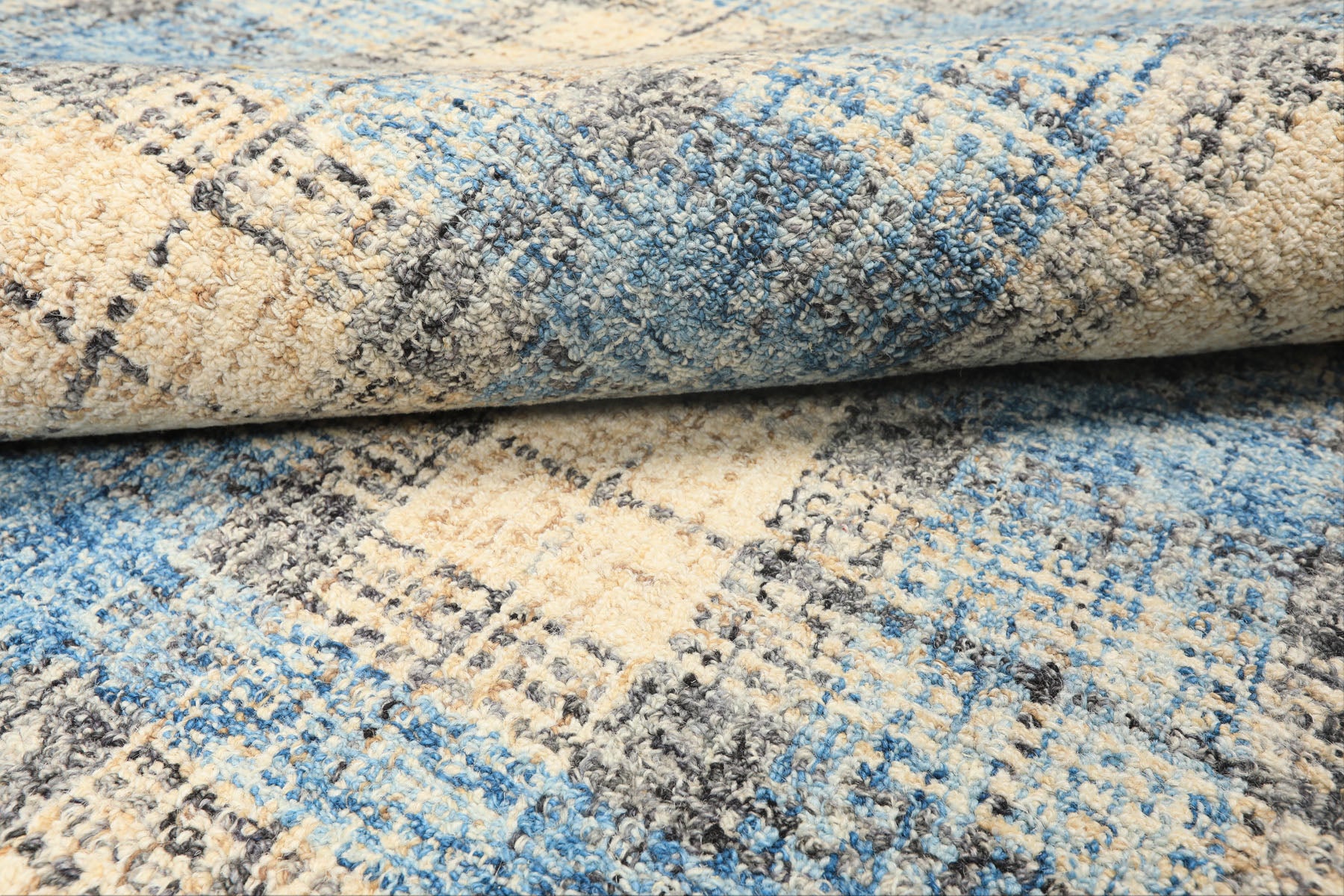 Multi Size Ivory Aqua Charcoal Color Hand Hooked  Wool Contemporary Oriental Rug