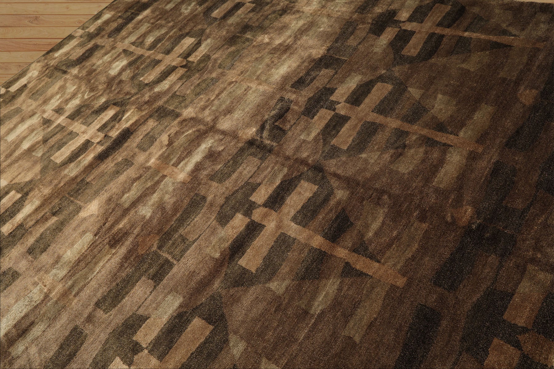 8x10 Moss, Brown, Beige Color Hand Knotted Tibetan Wool & Silk Modern & Contemporary Oriental Rug