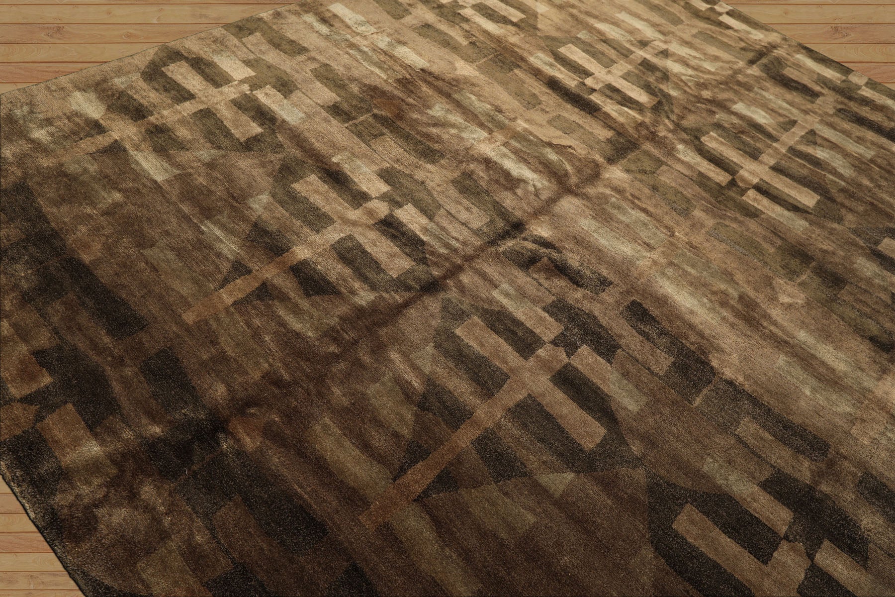 8x10 Moss, Brown, Beige Color Hand Knotted Tibetan Wool & Silk Modern & Contemporary Oriental Rug