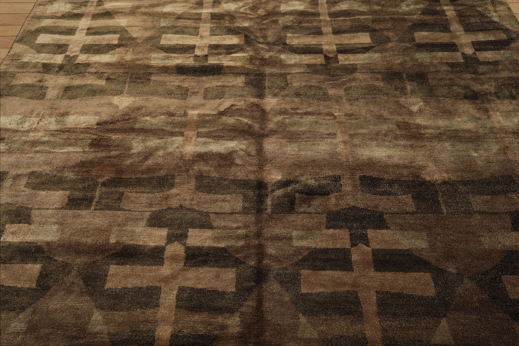 8x10 Moss, Brown, Beige Color Hand Knotted Tibetan Wool & Silk Modern & Contemporary Oriental Rug