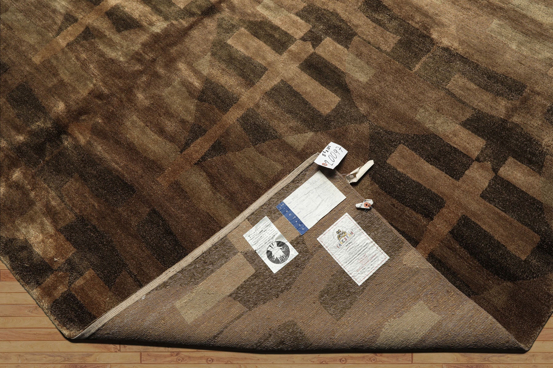 8x10 Moss, Brown, Beige Color Hand Knotted Tibetan Wool & Silk Modern & Contemporary Oriental Rug