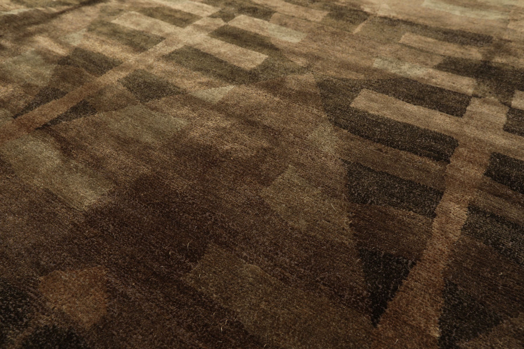 8x10 Moss, Brown, Beige Color Hand Knotted Tibetan Wool & Silk Modern & Contemporary Oriental Rug